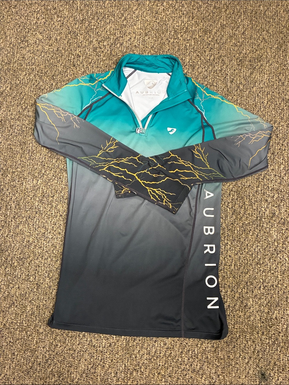 Aubrion Men's Teal & Gray Long-Sleeve Swim Rash Guard with Yellow Lightning